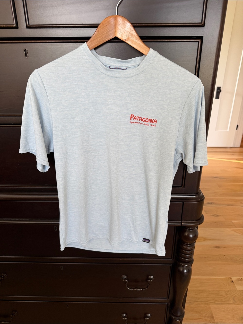 Patagonia Light Blue Short-Sleeve Crew T-Shirt with Red Logo